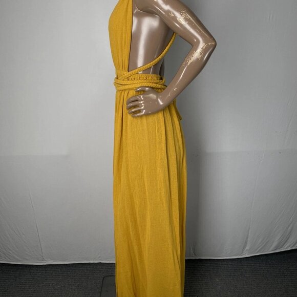 Spiritum Tulum Women’s Itzia Boho Cotton Gauze Maxi Dress – Mustard Yellow OS - Picture 6 of 8